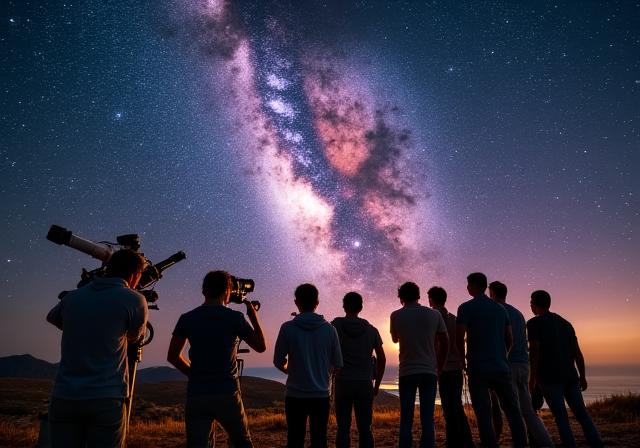 Groep mensen die naar de sterrenhemel kijkt bij Beekse Bergen